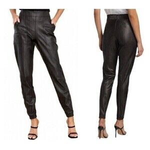 Spanx Faux Leather Joggers Womens Small Black Elastic Waist Pocket Stretch Pants
